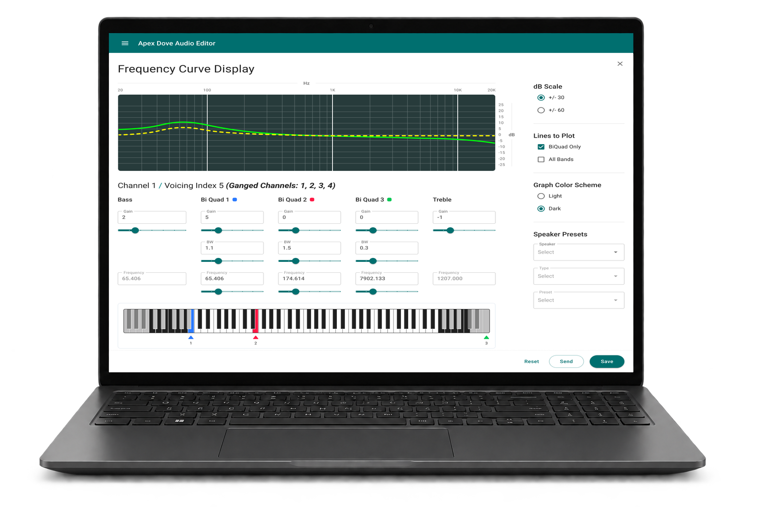 LARK organ voicing software shown on a Windows laptop.
